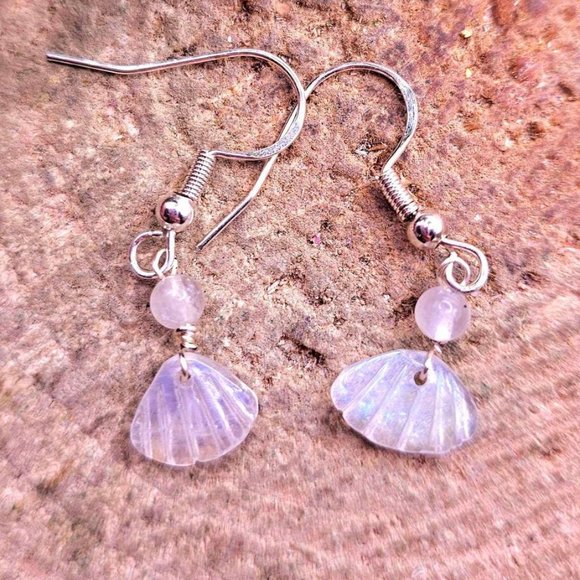 Beautiful Nature Moonstone Flashy Hand Carved Shell S925 Dangle Earring - Picture 5 of 10